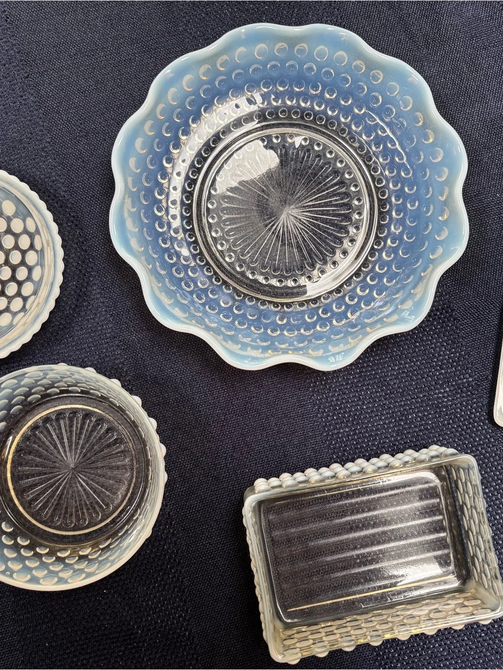 Fenton Opalescent Milk Glass Hobnail Dish - Pale Blue/White Decorative Bowl